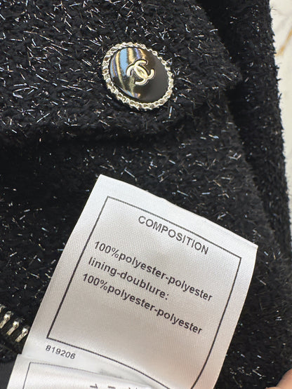 25fw Knitted silver silk dress zipper jacket