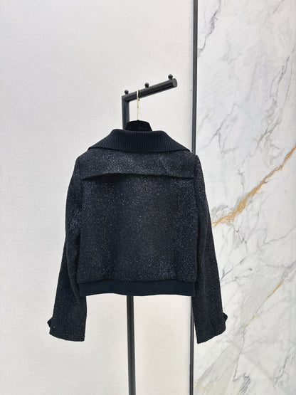 25fw Knitted silver silk dress zipper jacket