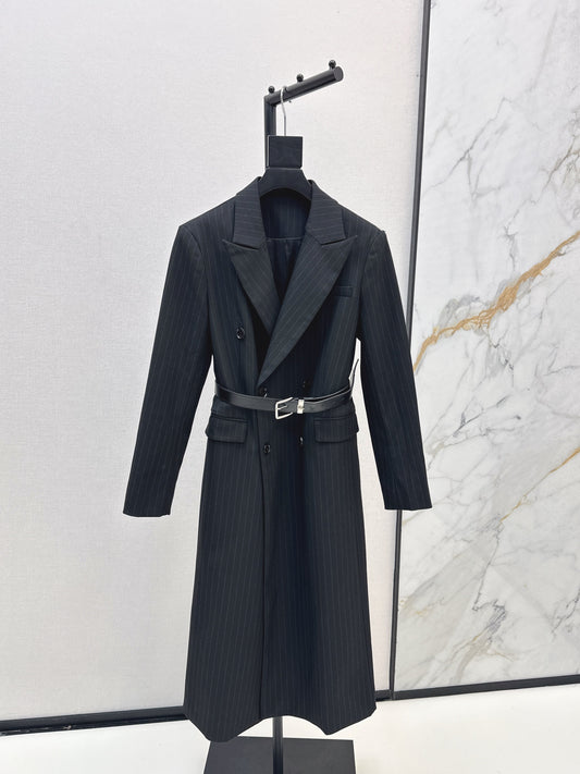 25fw Vertical striped waistband long coat jacket