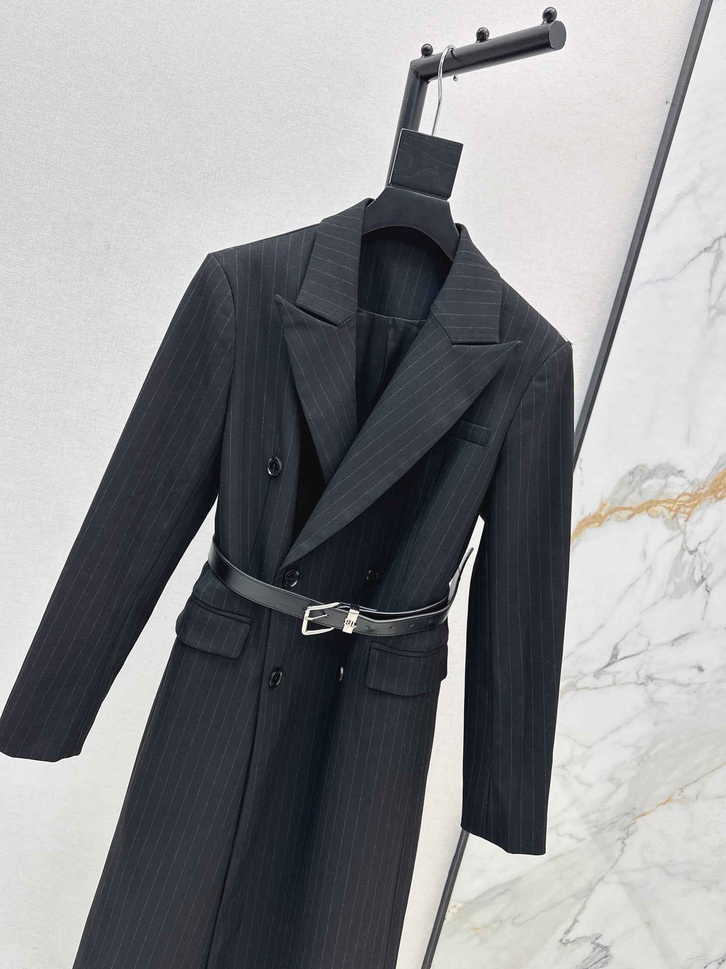 25fw Vertical striped waistband long coat jacket