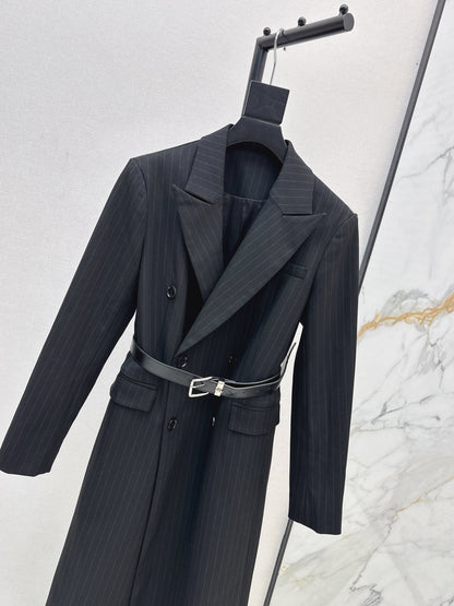 25fw Vertical striped waistband long coat jacket