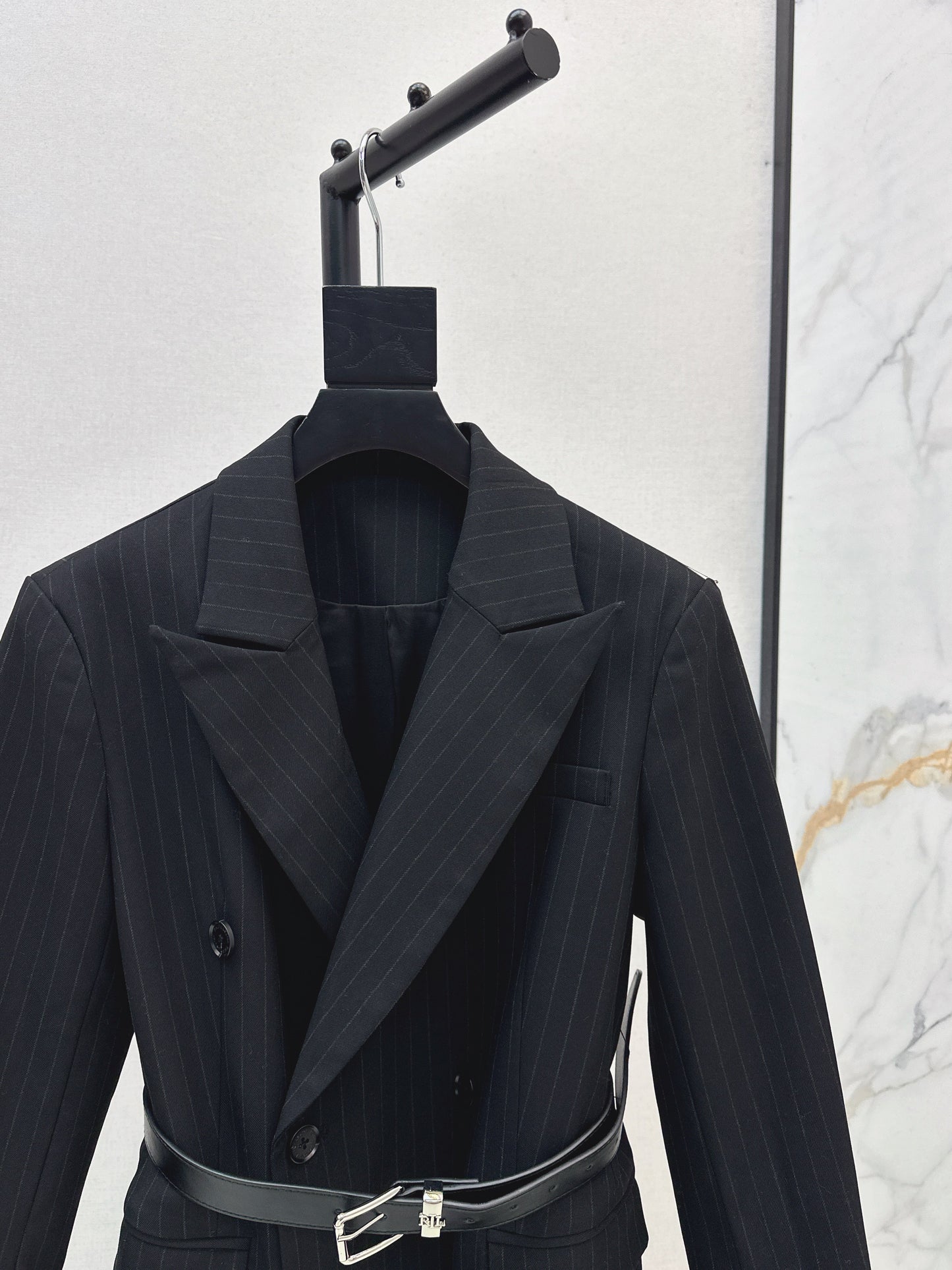 25fw Vertical striped waistband long coat jacket