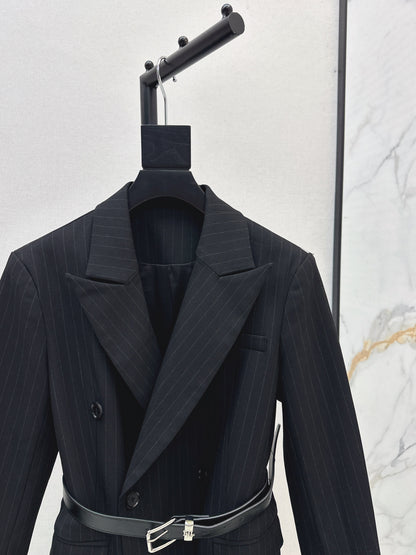 25fw Vertical striped waistband long coat jacket