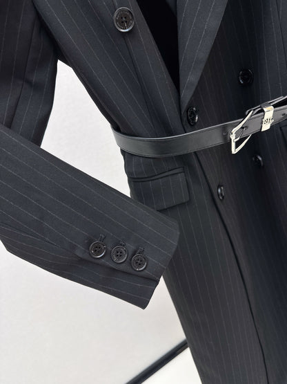 25fw Vertical striped waistband long coat jacket