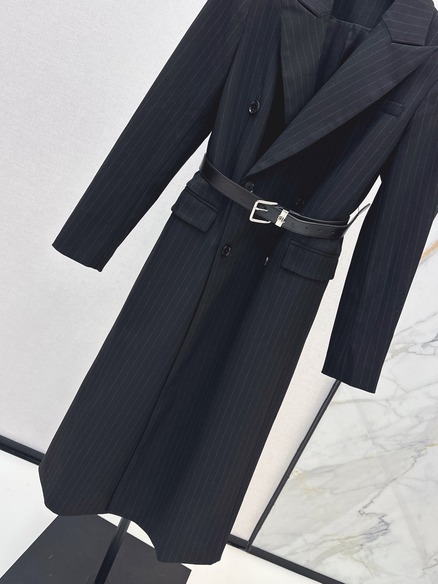25fw Vertical striped waistband long coat jacket