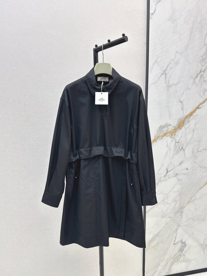 25fw Stand up collar drawstring design dress