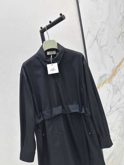 25fw Stand up collar drawstring design dress