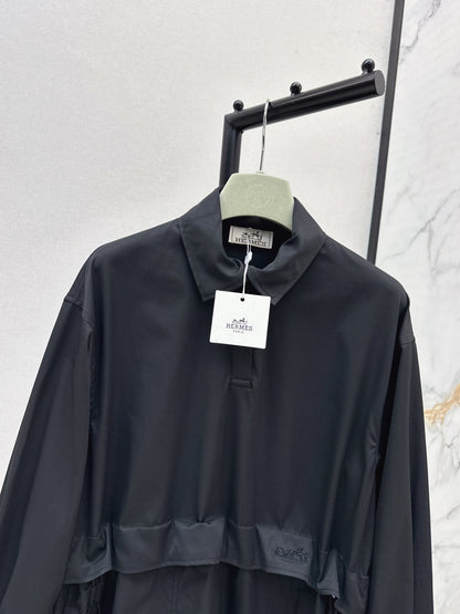 25fw Stand up collar drawstring design dress