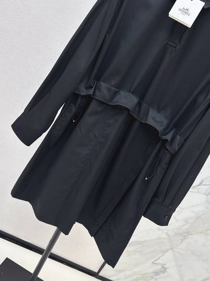 25fw Stand up collar drawstring design dress