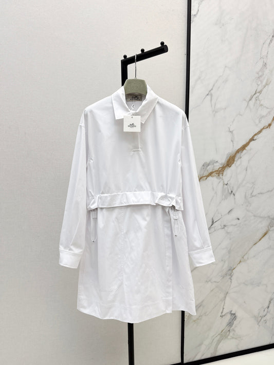 25fw Stand up collar drawstring design dress