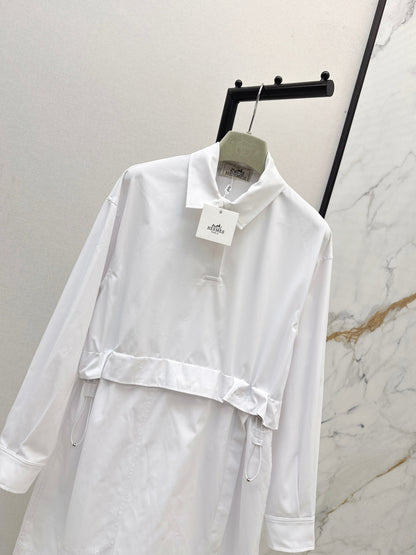 25fw Stand up collar drawstring design dress