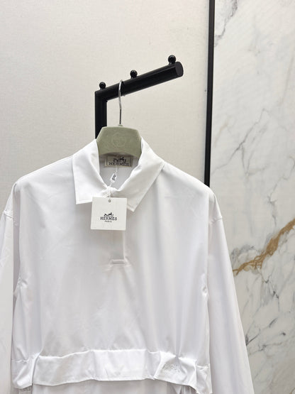 25fw Stand up collar drawstring design dress