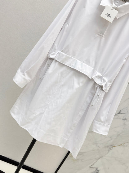 25fw Stand up collar drawstring design dress