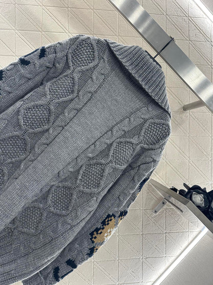 25fw Zipper hook flower knitted cardigan