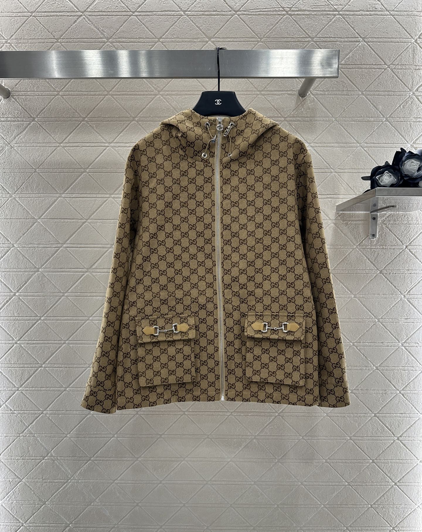 25fw Collar hooded drawstring jacquard jacket