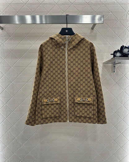 25fw Collar hooded drawstring jacquard jacket