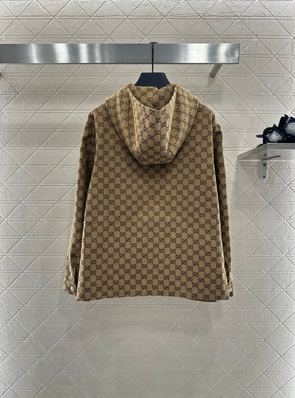 25fw Collar hooded drawstring jacquard jacket