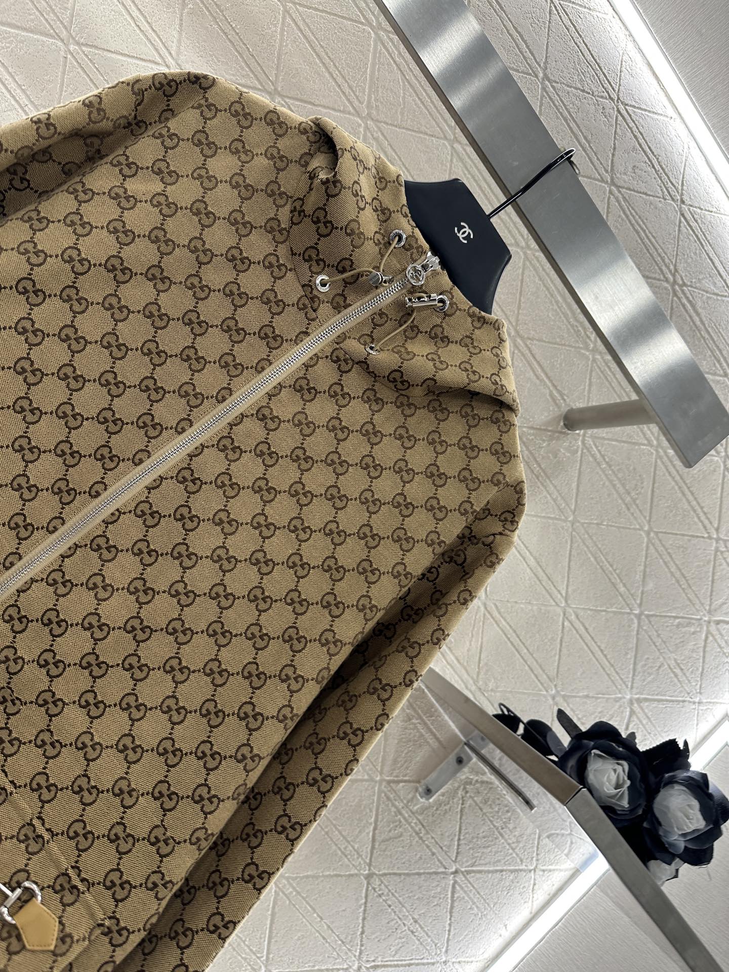 25fw Collar hooded drawstring jacquard jacket