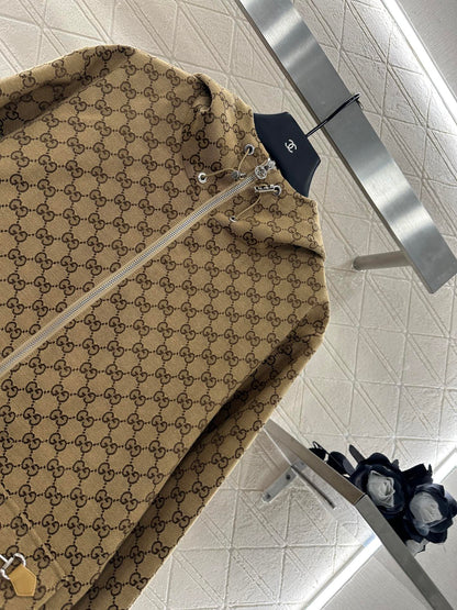 25fw Collar hooded drawstring jacquard jacket