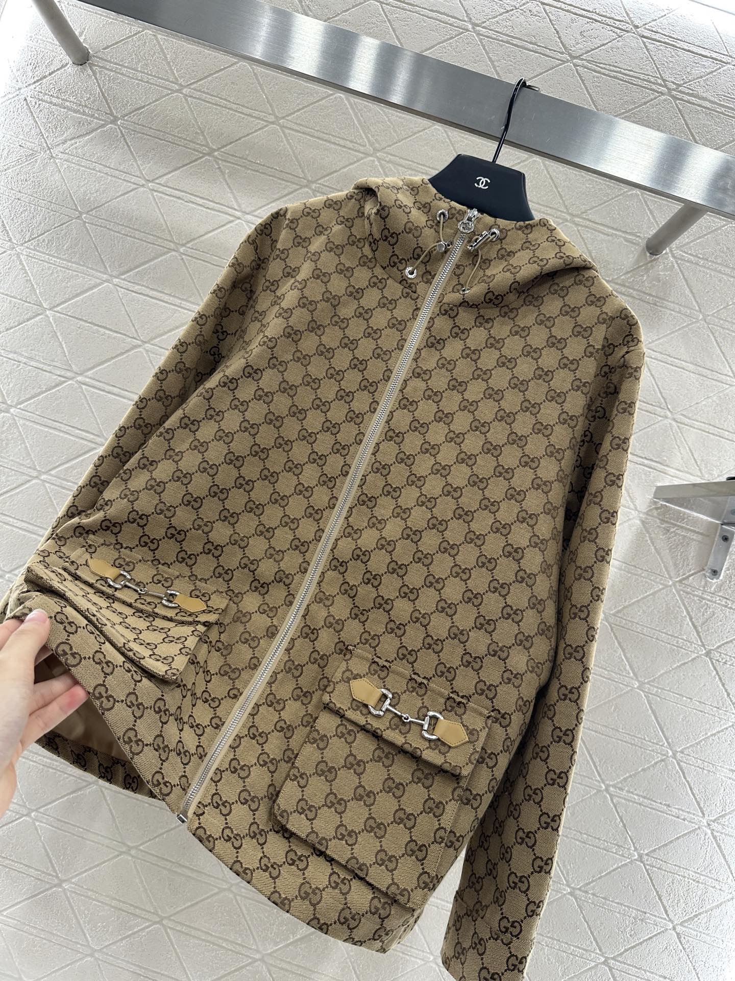25fw Collar hooded drawstring jacquard jacket