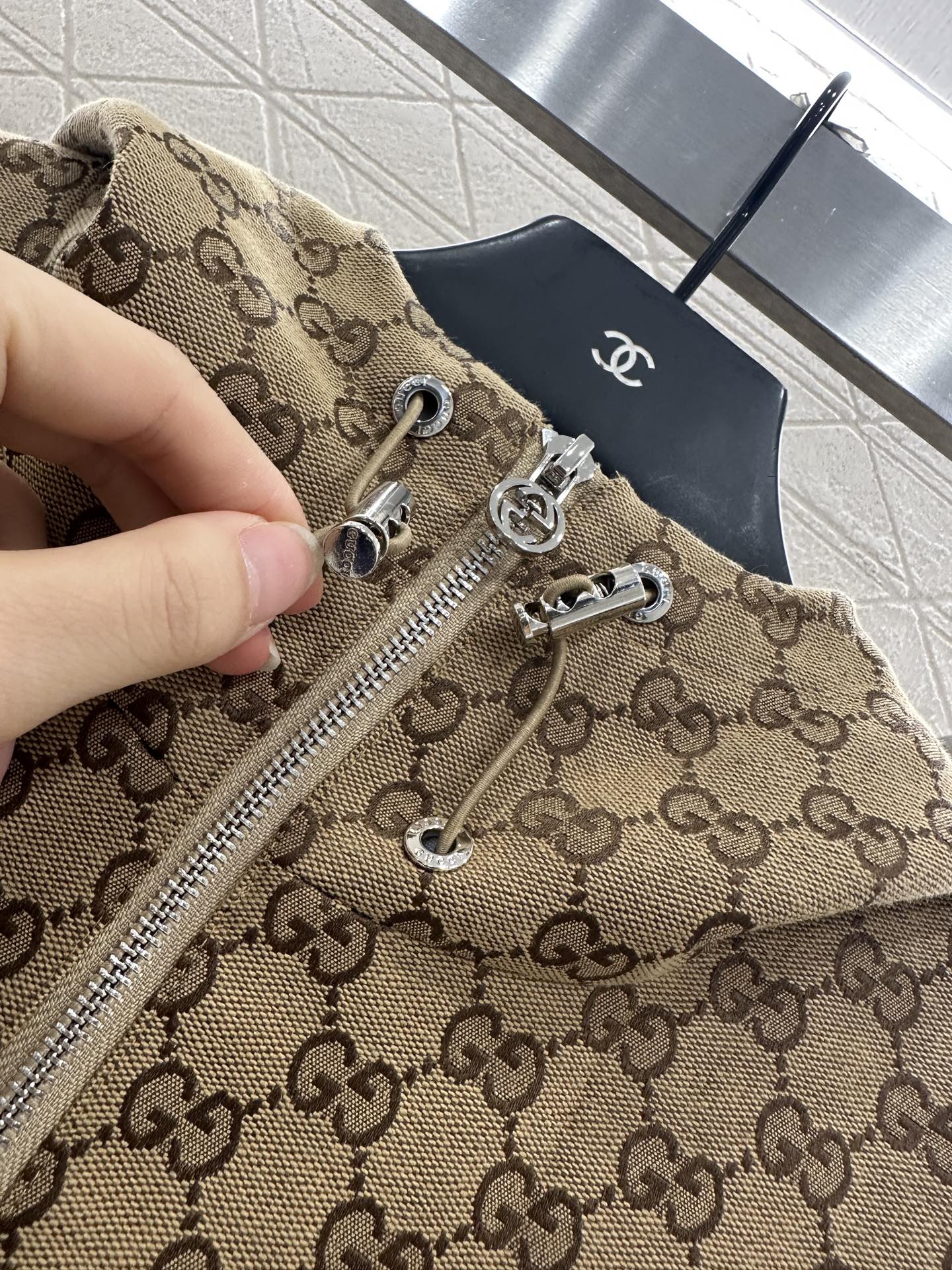 25fw Collar hooded drawstring jacquard jacket