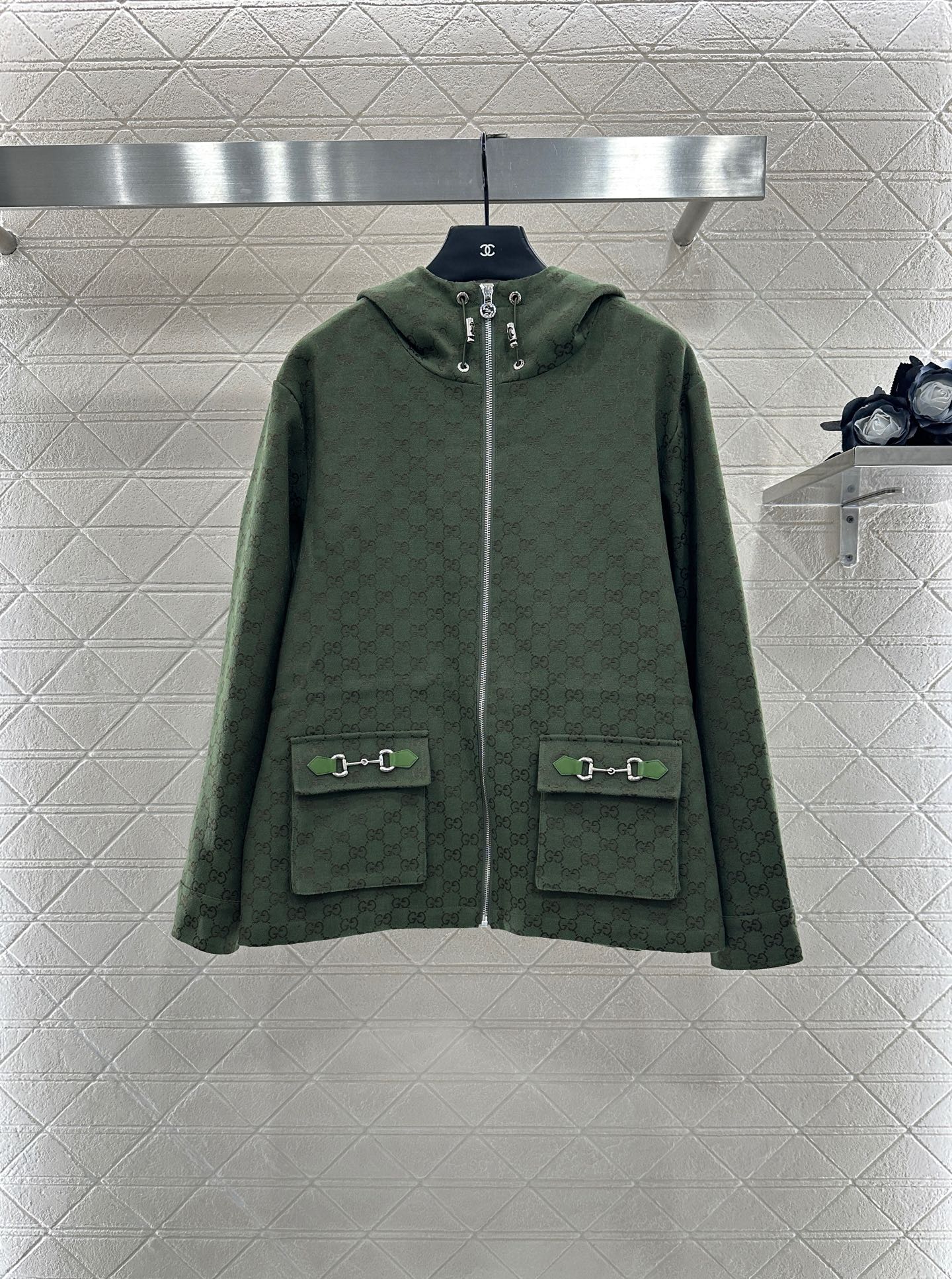 25fw Collar hooded drawstring jacquard jacket