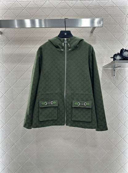 25fw Collar hooded drawstring jacquard jacket