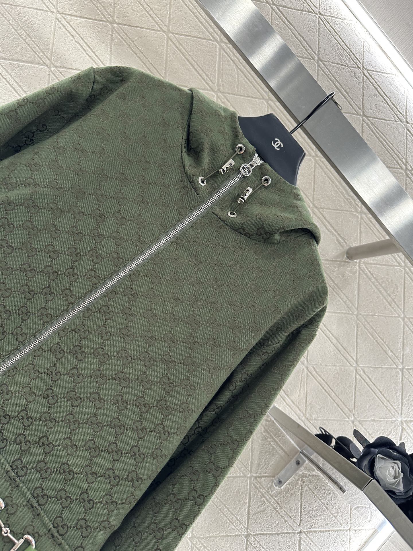 25fw Collar hooded drawstring jacquard jacket