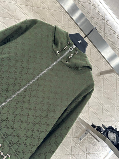 25fw Collar hooded drawstring jacquard jacket