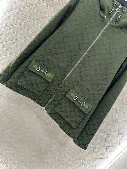 25fw Collar hooded drawstring jacquard jacket