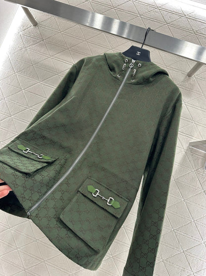 25fw Collar hooded drawstring jacquard jacket