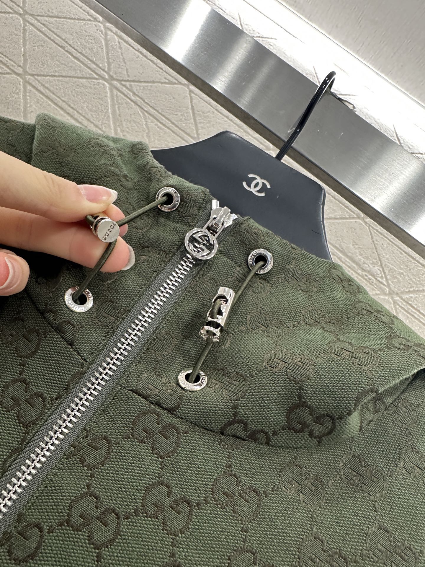 25fw Collar hooded drawstring jacquard jacket