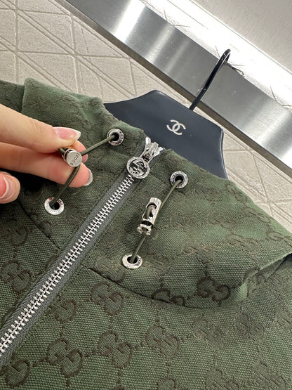 25fw Collar hooded drawstring jacquard jacket