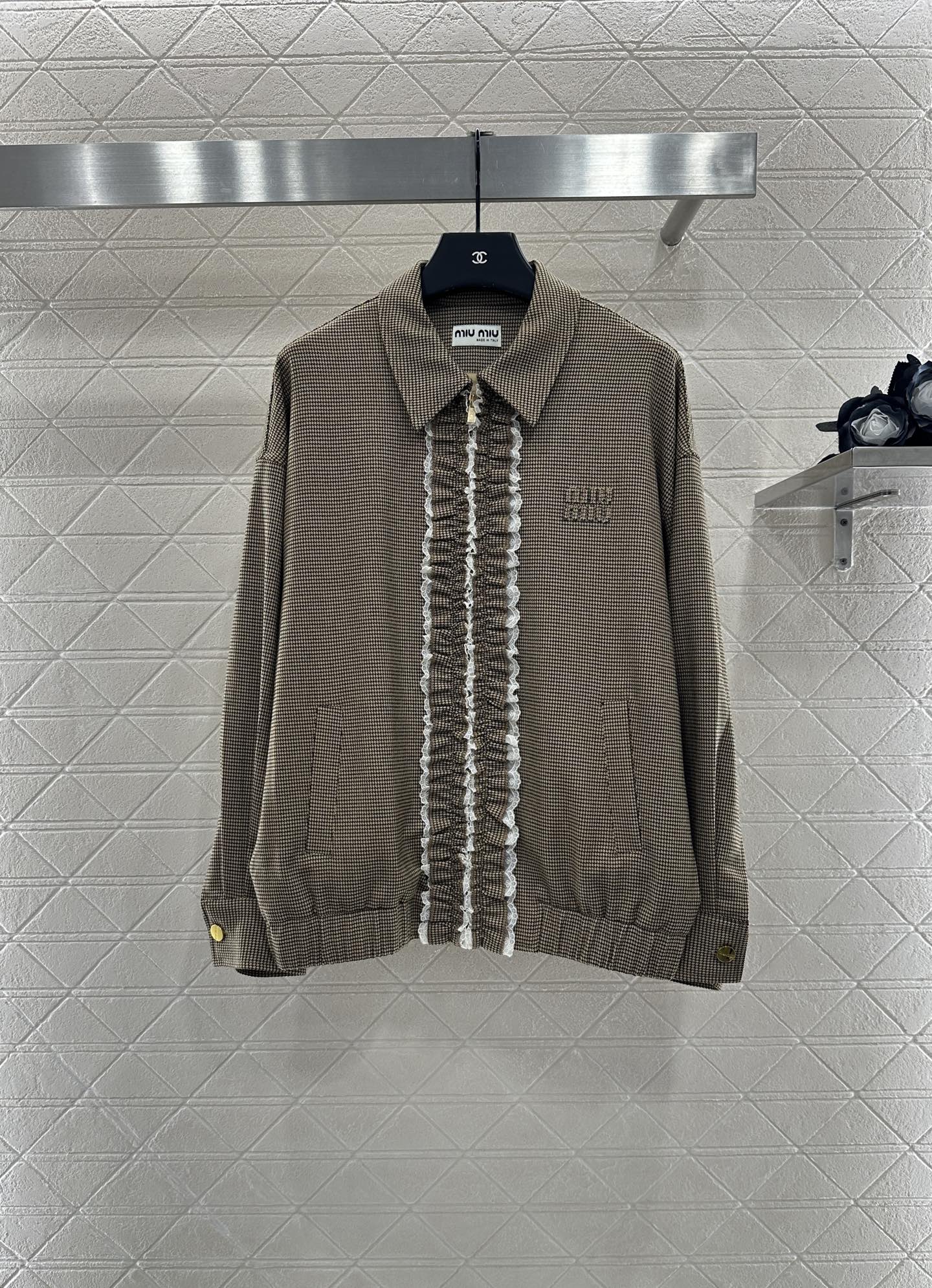 25fw Color blocking lace lace jacket short skirt set