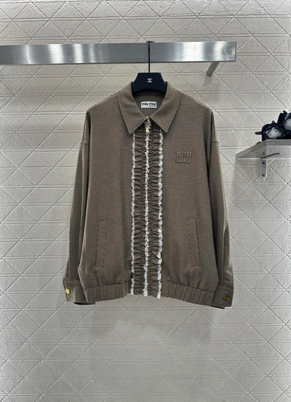 25fw Color blocking lace lace jacket short skirt set