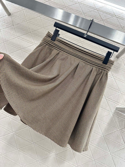 25fw Color blocking lace lace jacket short skirt set