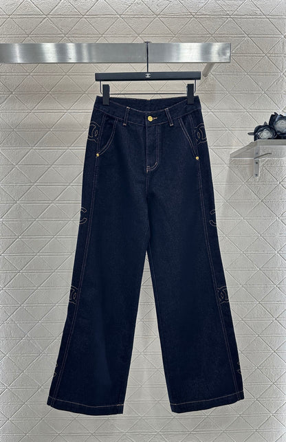 25fw Embroidered letter denim straight leg pants
