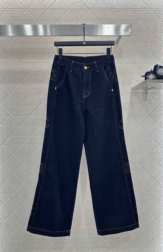 25fw Embroidered letter denim straight leg pants