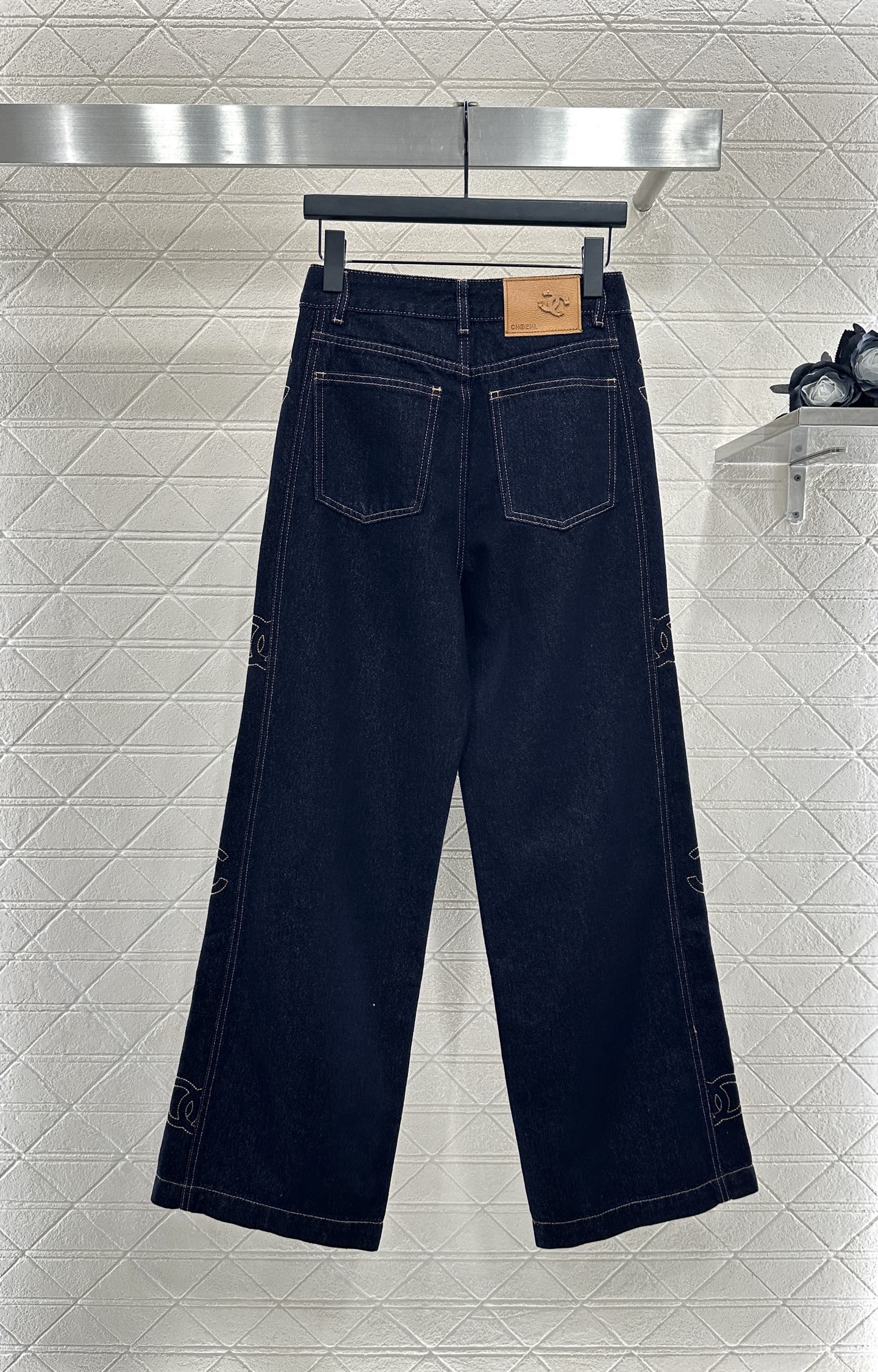 25fw Embroidered letter denim straight leg pants