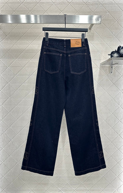 25fw Embroidered letter denim straight leg pants