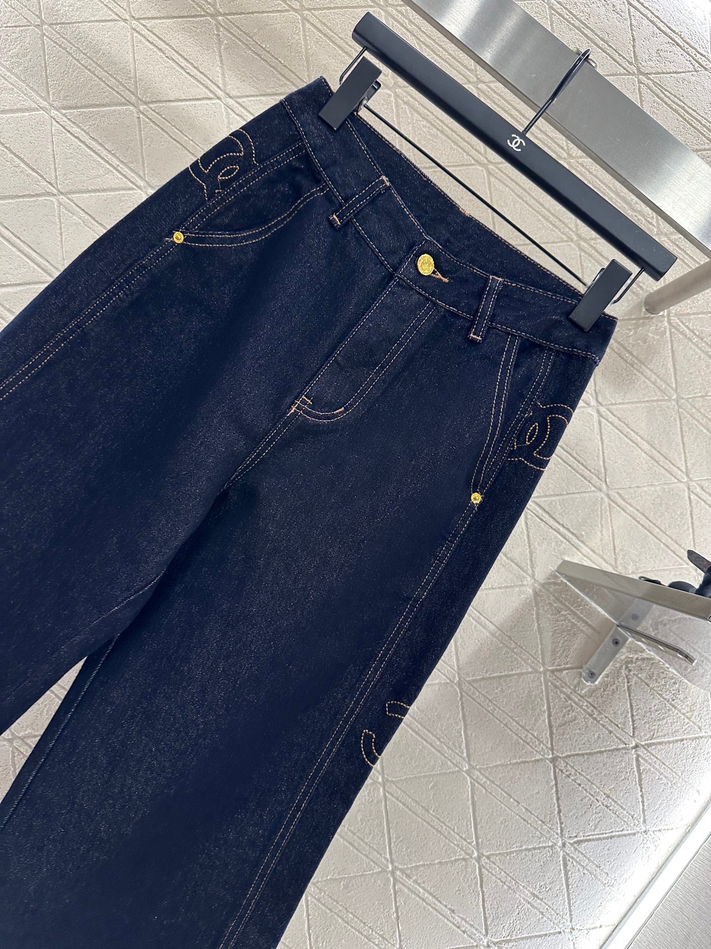 25fw Embroidered letter denim straight leg pants