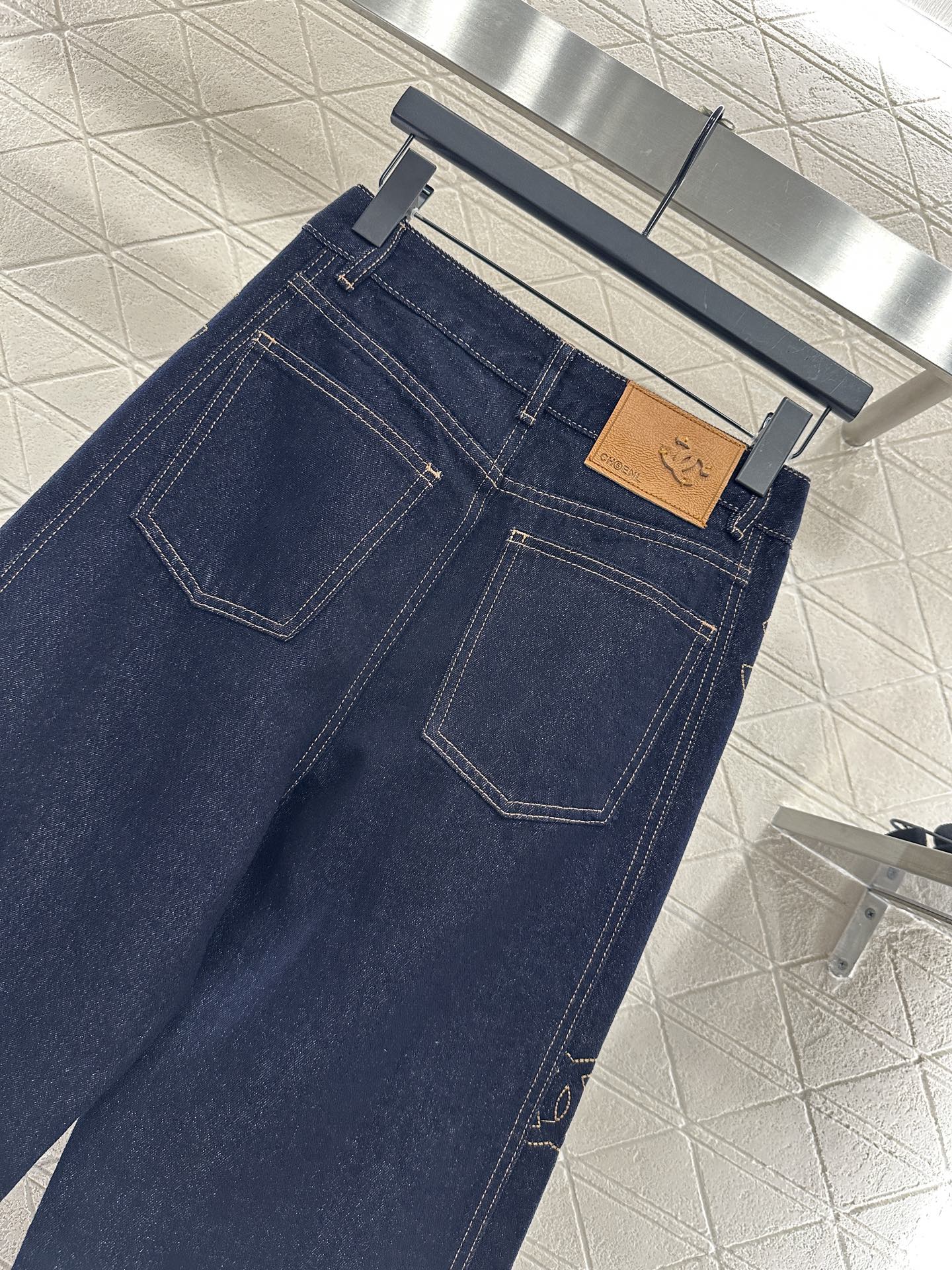 25fw Embroidered letter denim straight leg pants