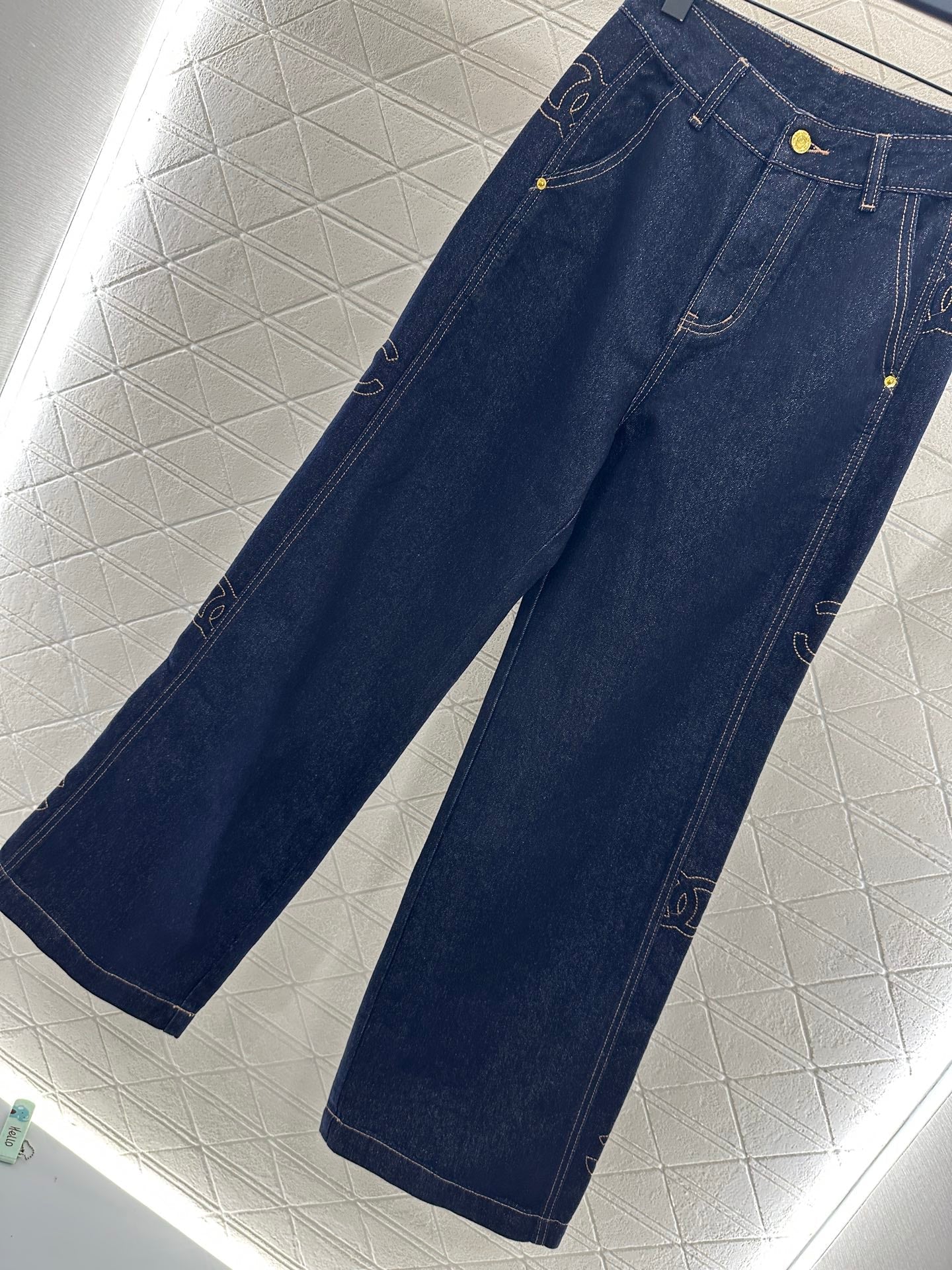 25fw Embroidered letter denim straight leg pants