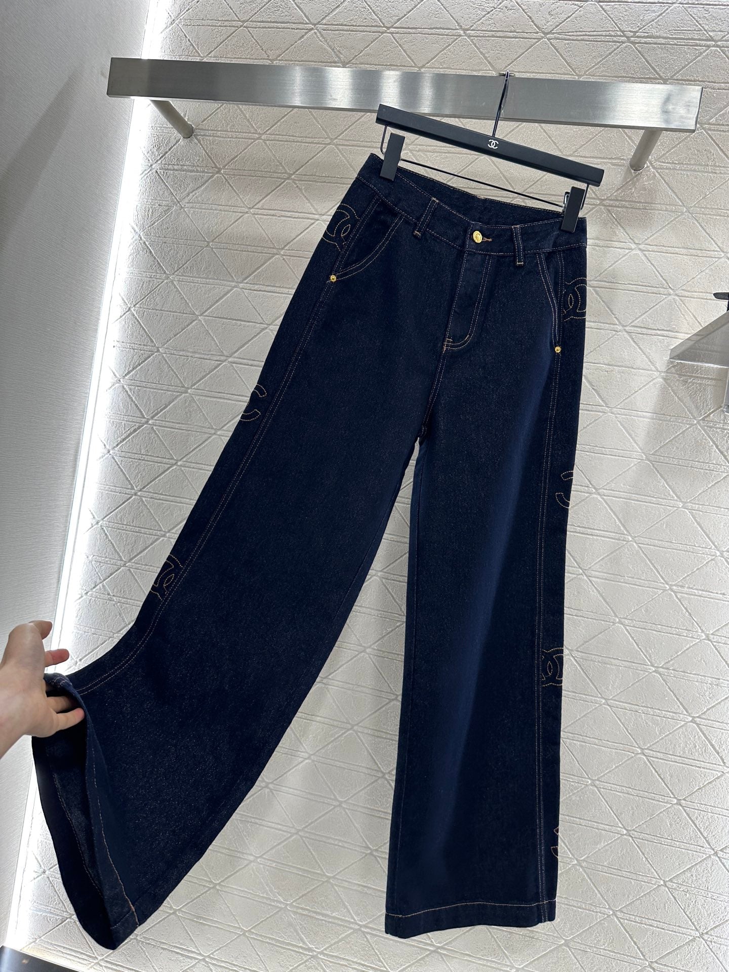 25fw Embroidered letter denim straight leg pants