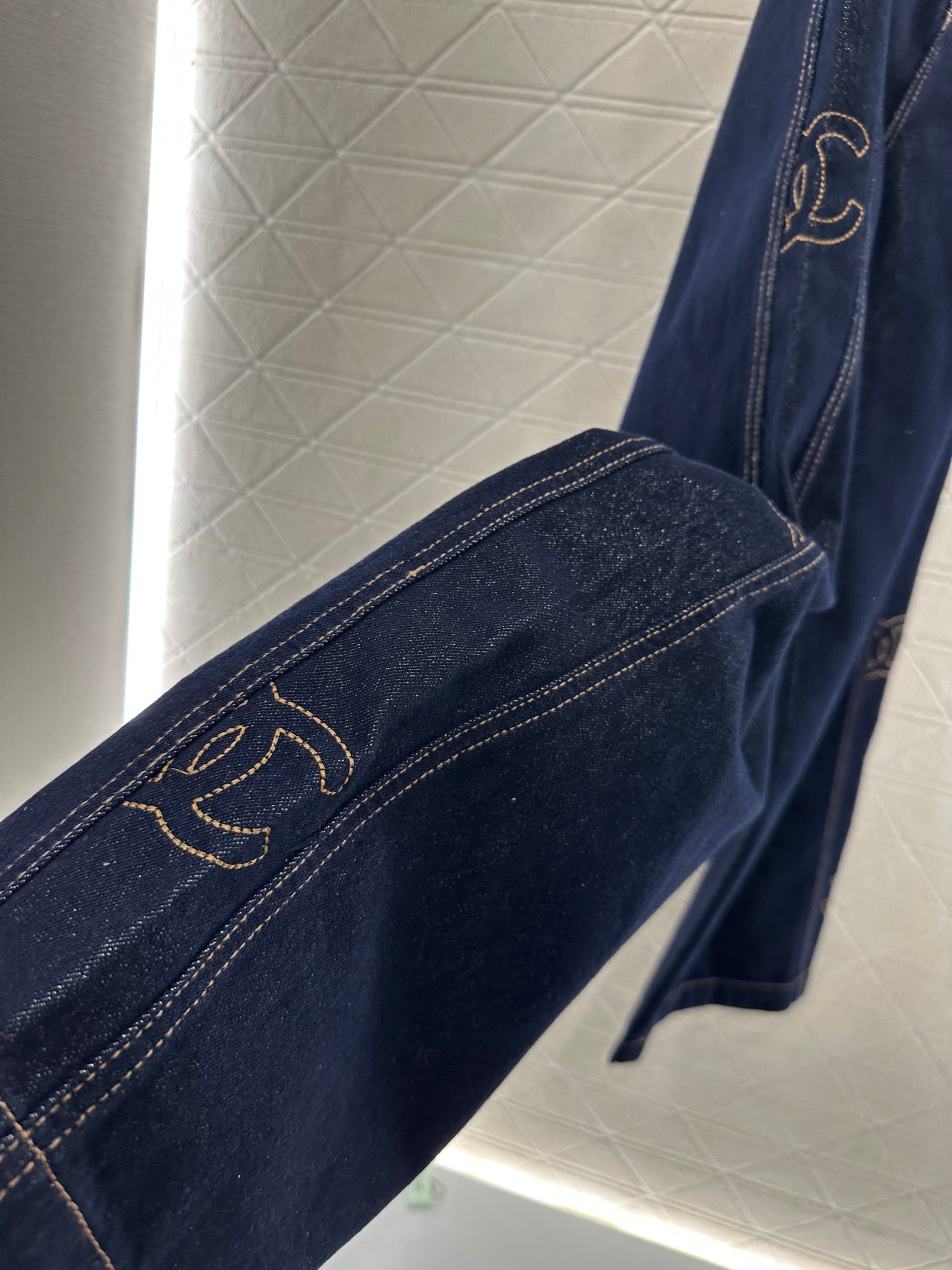 25fw Embroidered letter denim straight leg pants