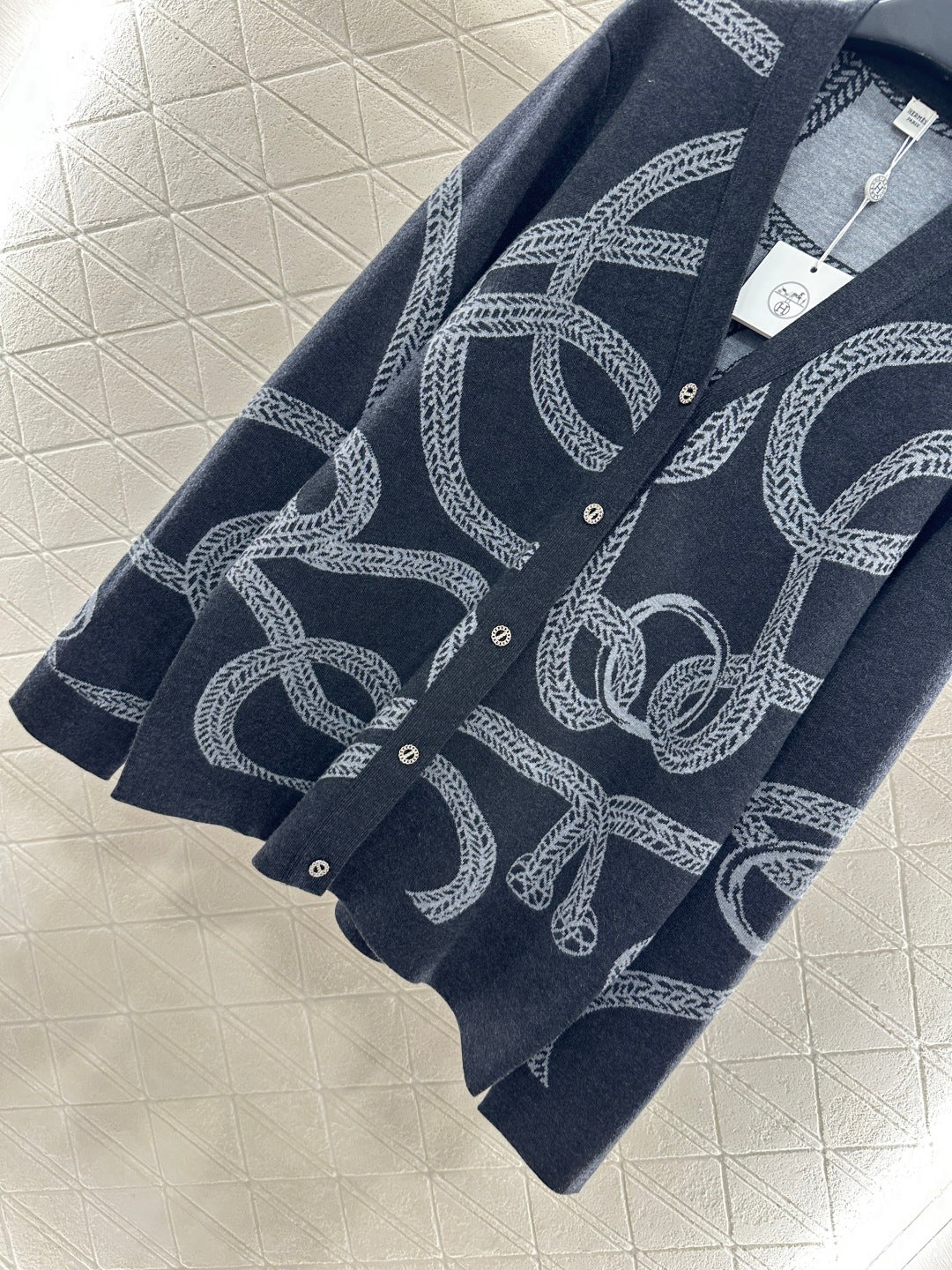 25fw Collision ribbon chain buckle cardigan