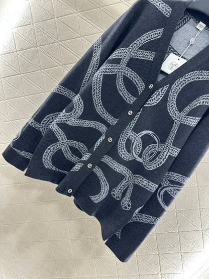 25fw Collision ribbon chain buckle cardigan