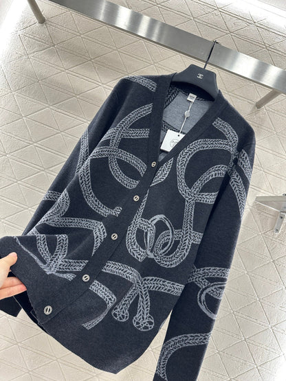 25fw Collision ribbon chain buckle cardigan