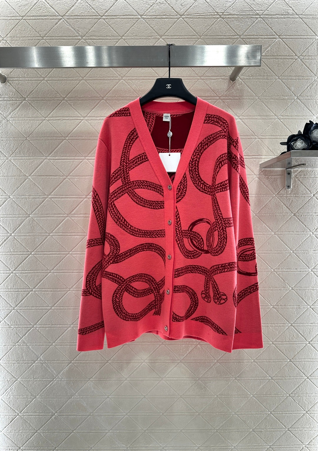 25fw Collision ribbon chain buckle cardigan