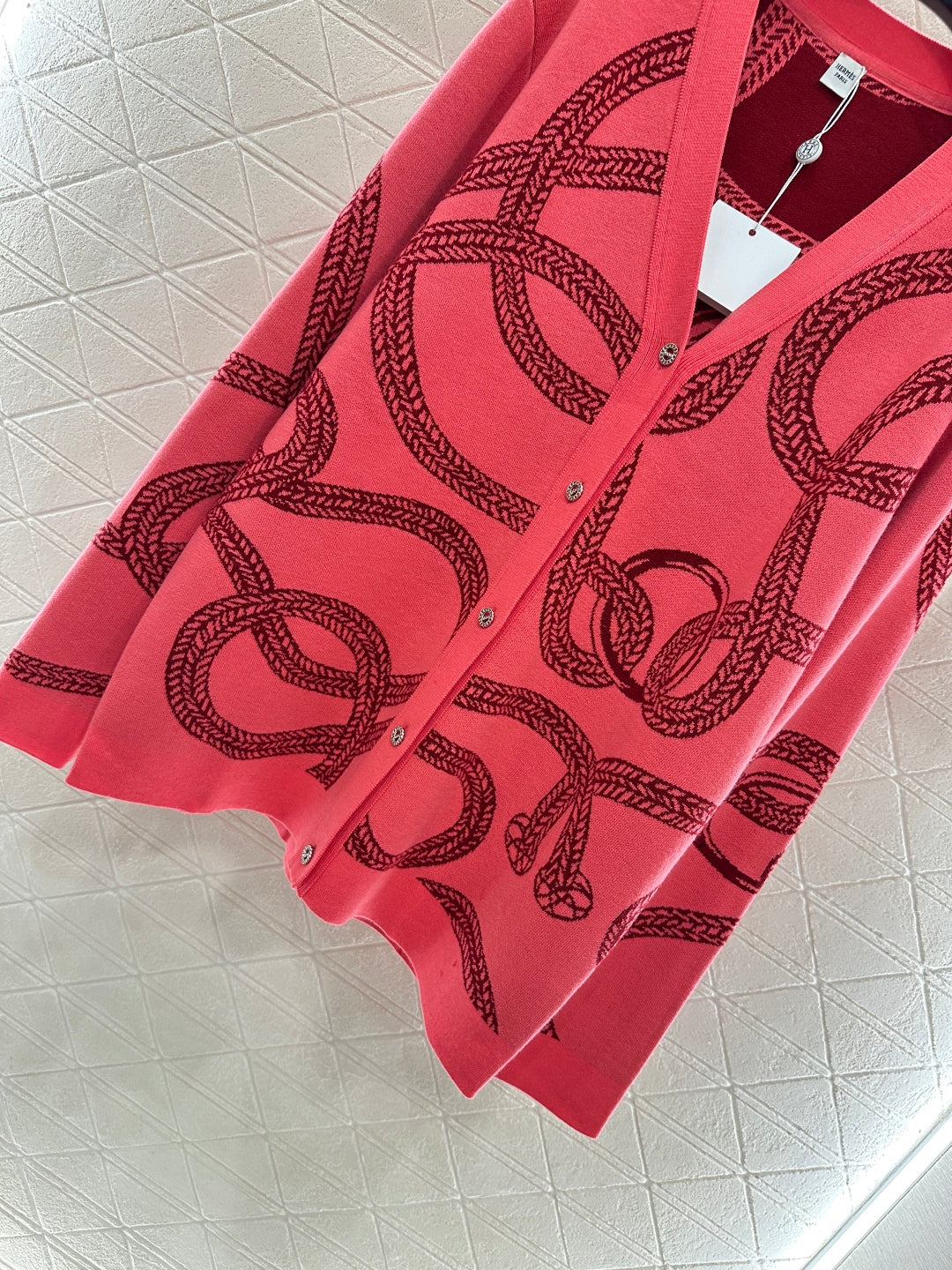 25fw Collision ribbon chain buckle cardigan